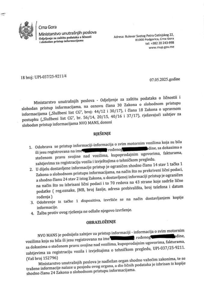 Rješenje br. 18-UPI-037/25-9211/4