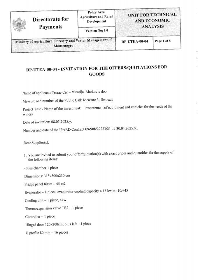 Invitation for the offersquotations for goods