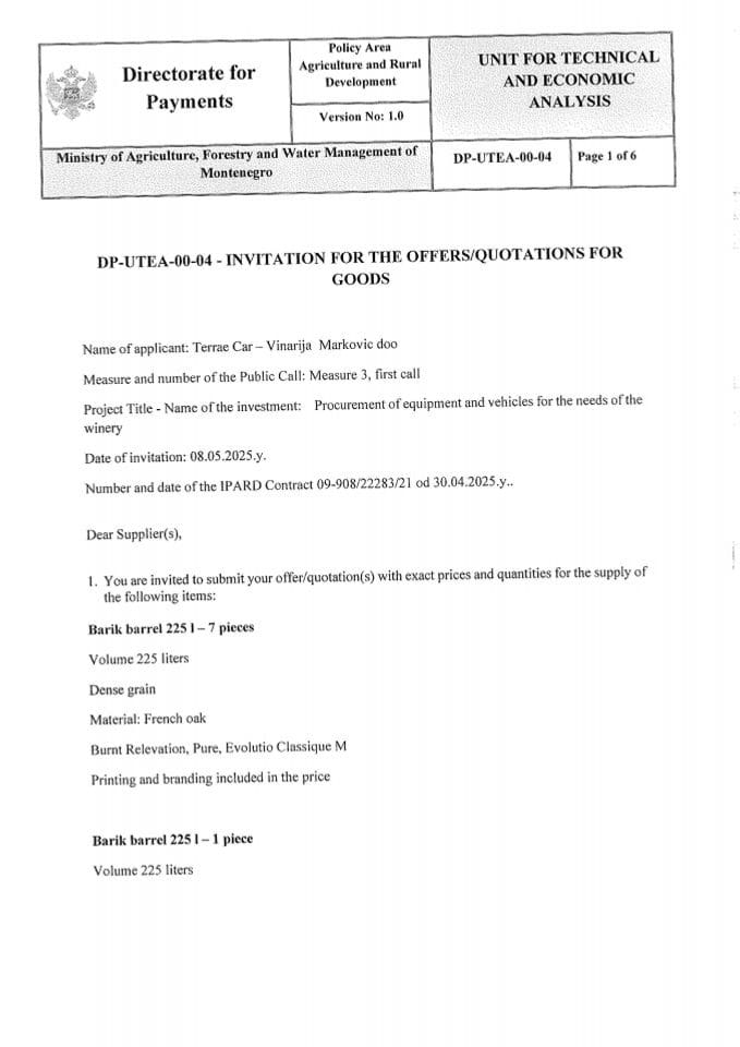 Invitation for the offersquotations for goods