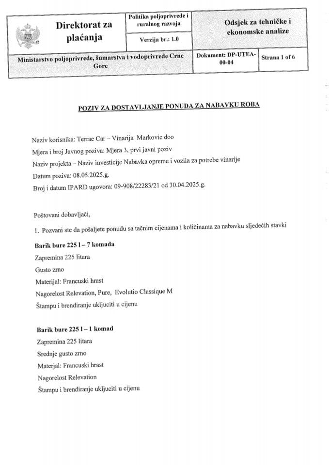 Poziv za dostavljanje ponuda za nabavku roba 