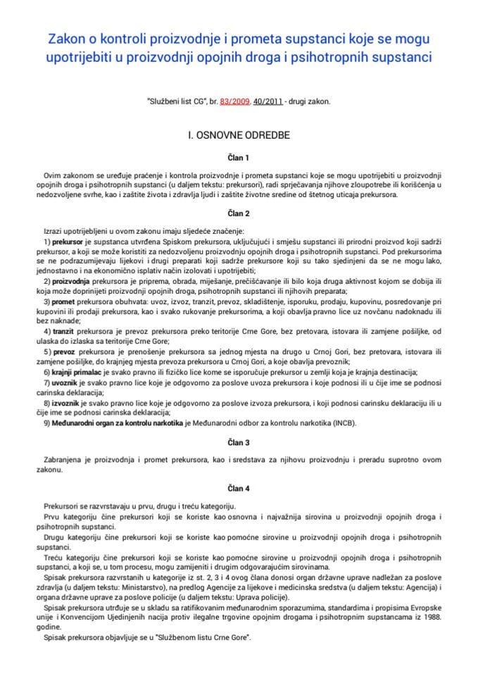 ZAKONA O NADZORU I KONTROLI PROIZVODNJE I PROMETA ODREĐENIH SUPSTANCI KOJE SE MOGU KORISTITI ZA PROIZVODNJU OPOJNIH DROGA I PSIHOTROPNIH SUPSTANCI