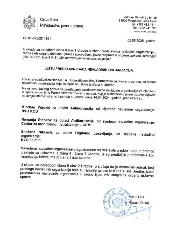 Lista predstavnika NVO