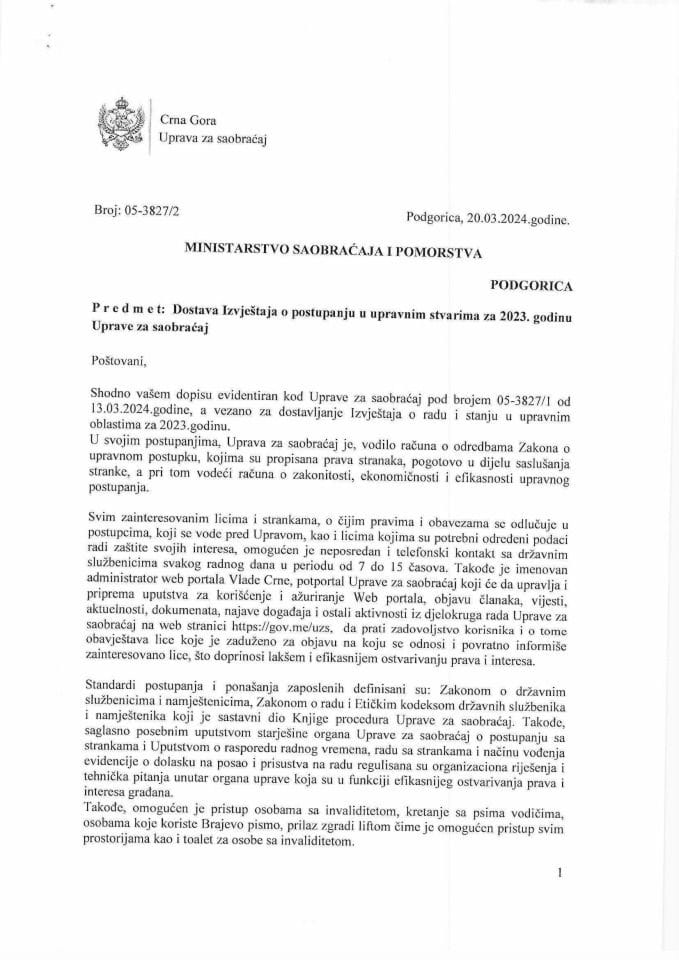 Izvještaj o postupanju u up.stv.za 2023.godinu