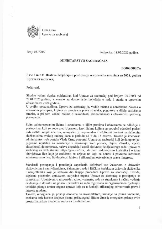 Izvještaj o radu i stanju u up.stv.za 2024 godine