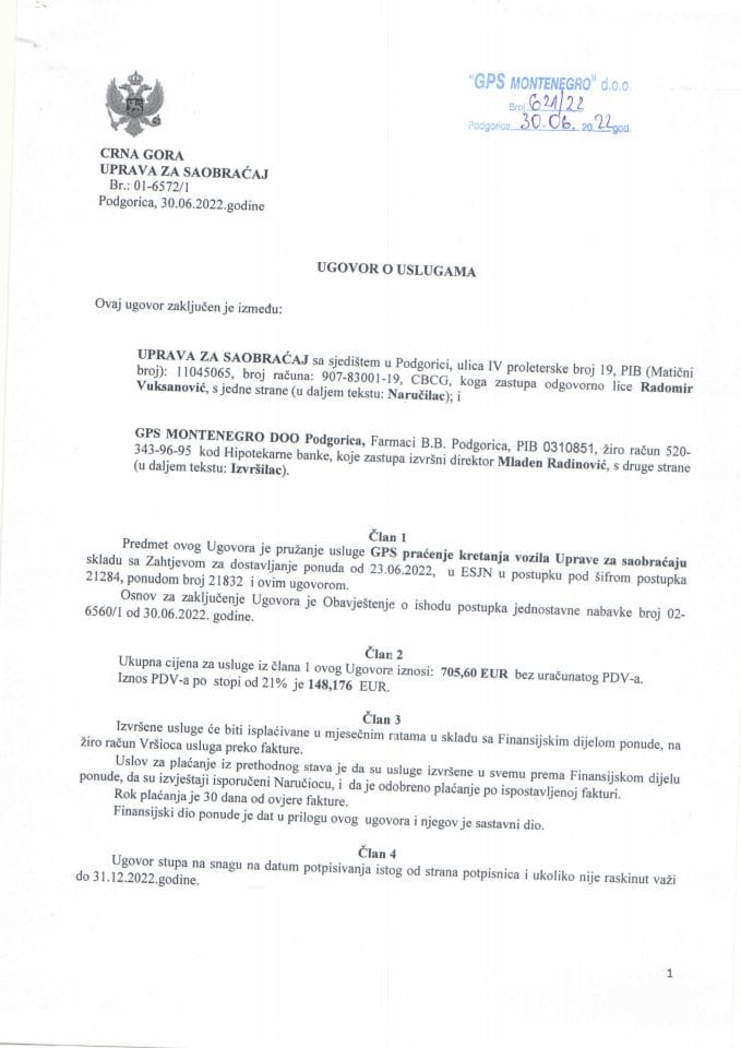 Ugovor - GPS praćenje kretanja vozila Uprave za saobraćaj-22