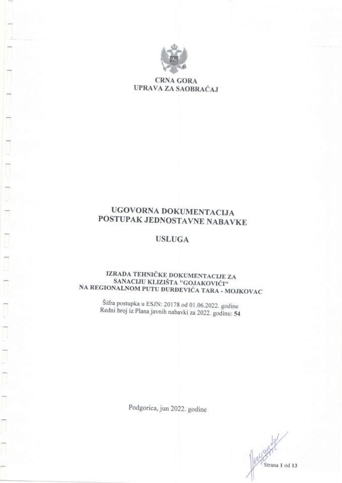 Ugovor- Izrada tehničke dokumentacije za sanaciju klizišta  Gojakovići na regionalnom putu Đurđevića Tara Mojkovac-22