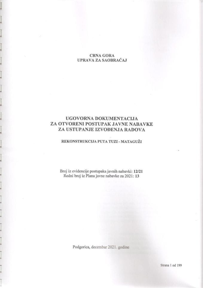 Ugovor rekonstrukcija puta Tuzi- Mataguži 12-21