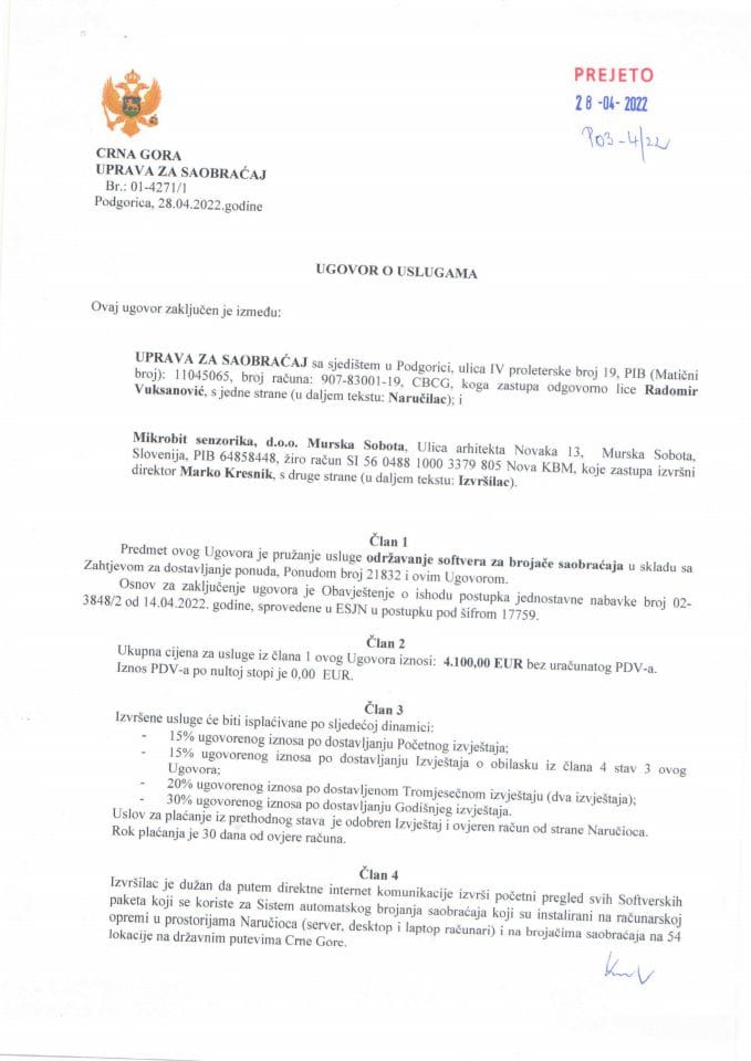 Ugovor za održavanje softvera za brojače saobraćaja-22