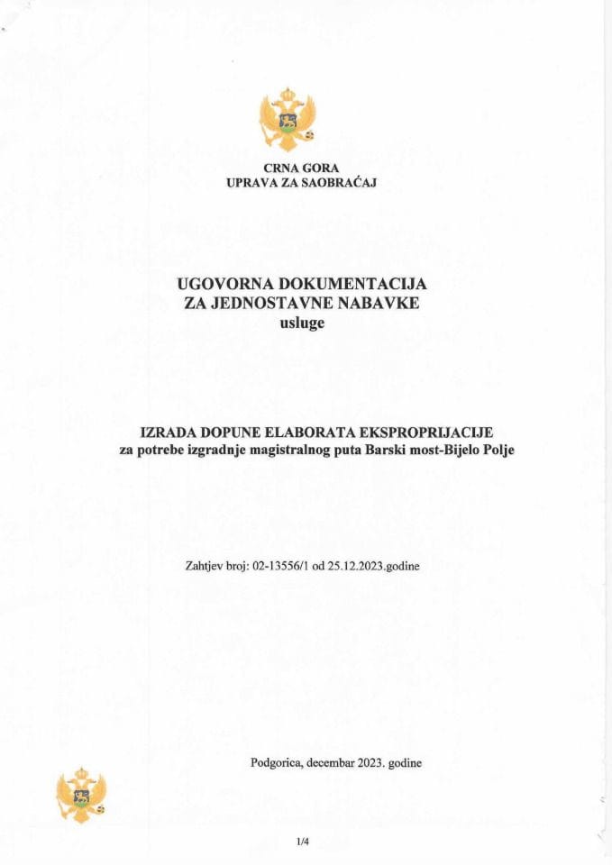 ugovor dopuna elaborata Barski most Bijelo Polje