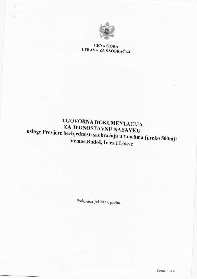 Ugovor -Partija 2 procjenjivač građ.struke za bezbj. u tunelima