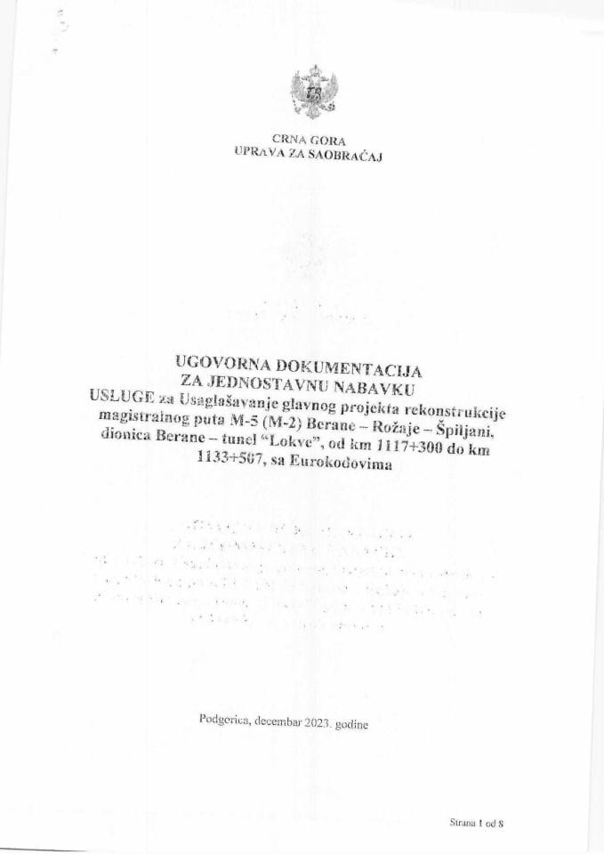 Ugovor projektovanje Berane-runel Lokve eurokodovi