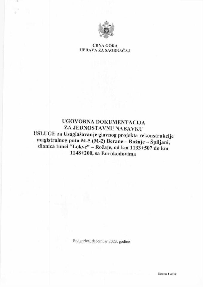 Ugovor tunel Lokve-Rožaje eurokodovi
