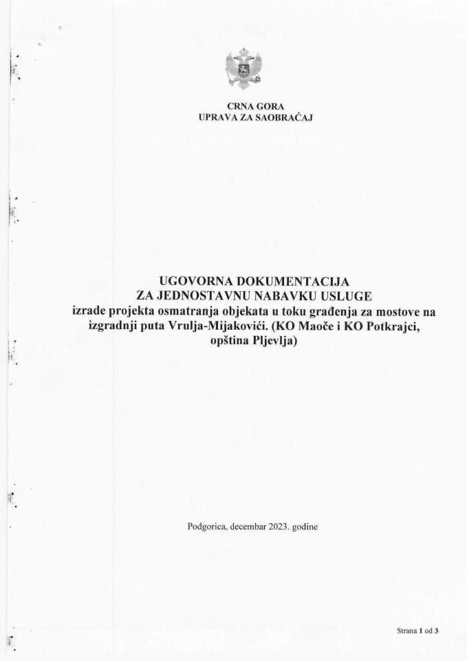 Ugovor-projekat osmatranja mostova Vrulja