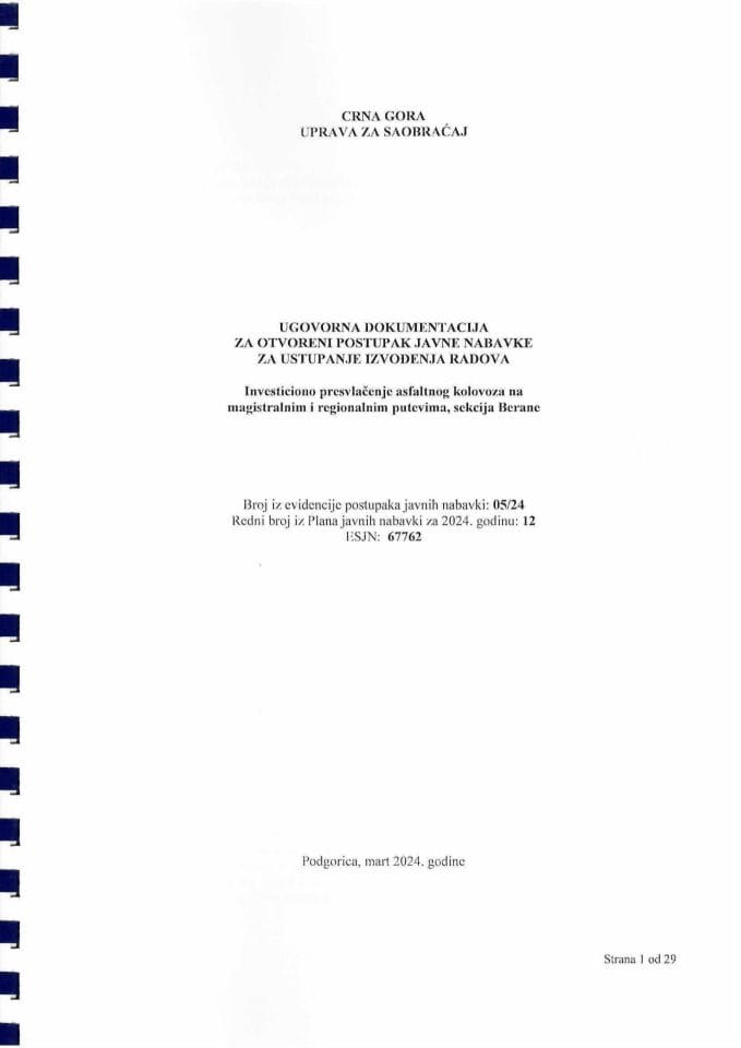 Investiciono presvlacenje sekcija Berane-Ugovor