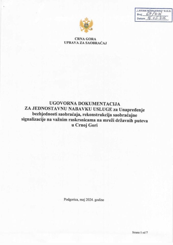 Ugovor usaglašavanje na raskrsnicama CG