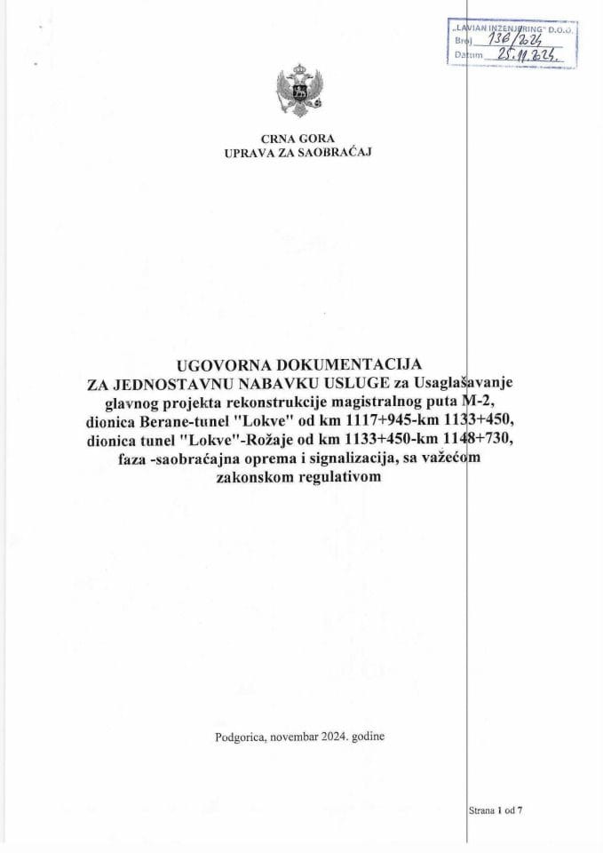 ugovor usaglašavanje projekta Berane-tunel Lokve