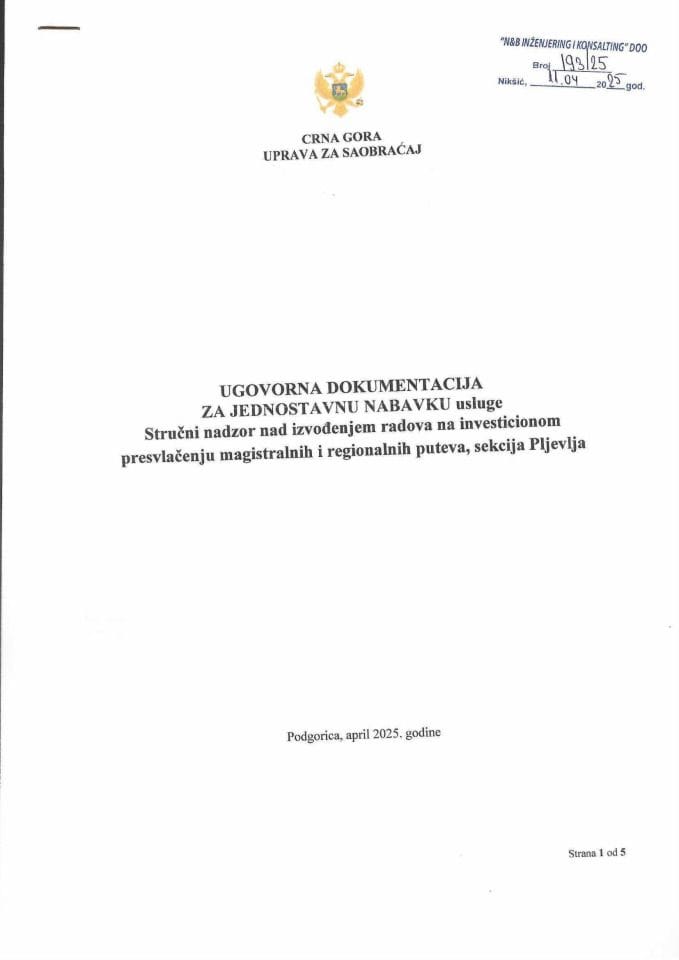 Ugovor nadzor Pljevlja