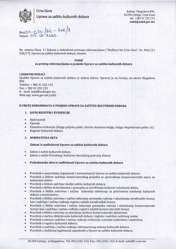 Vodič za pristup informacijama u posjedu UZKD