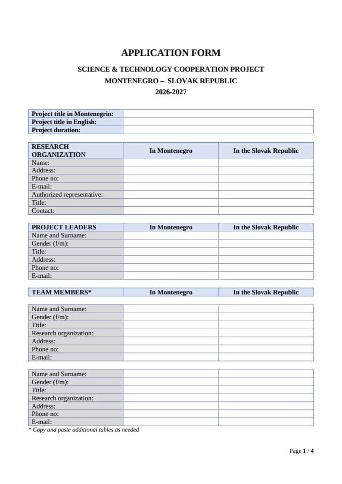 Prijavni obrazac MNE - SK