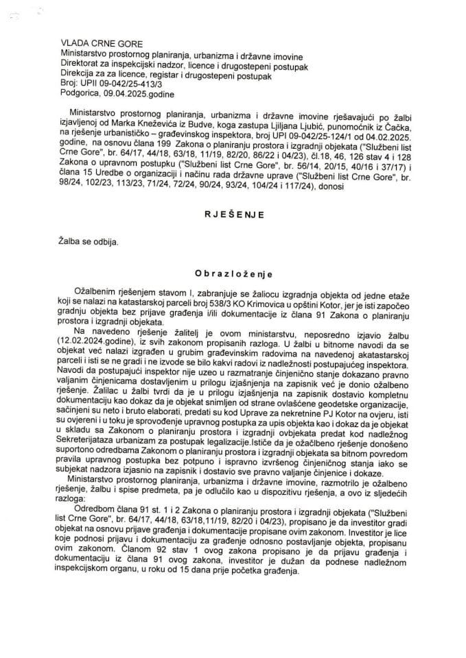 Drugostepena rješenja - UPII 09-042-25-413-3 MARKO KNEŽEVIĆ