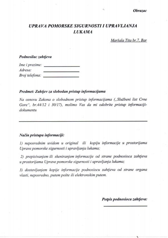 Zahtjev za slobodan pristup informacijama