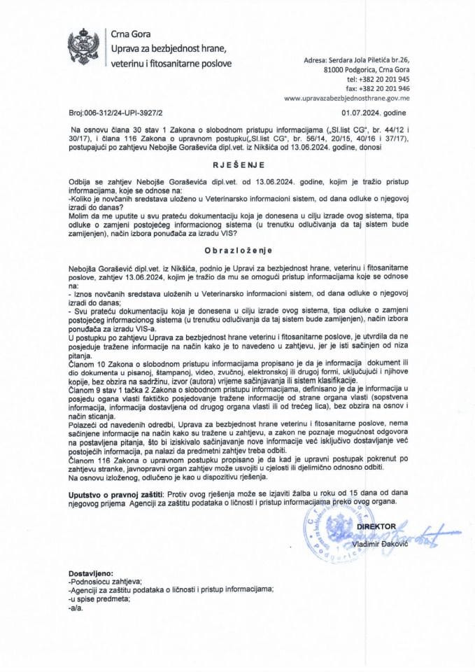 Рјесење 006-037/24-УПИ-3927/2