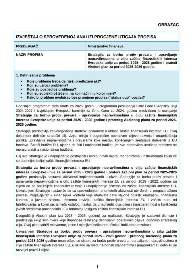 Procjena fiskalnog uticaja strategije