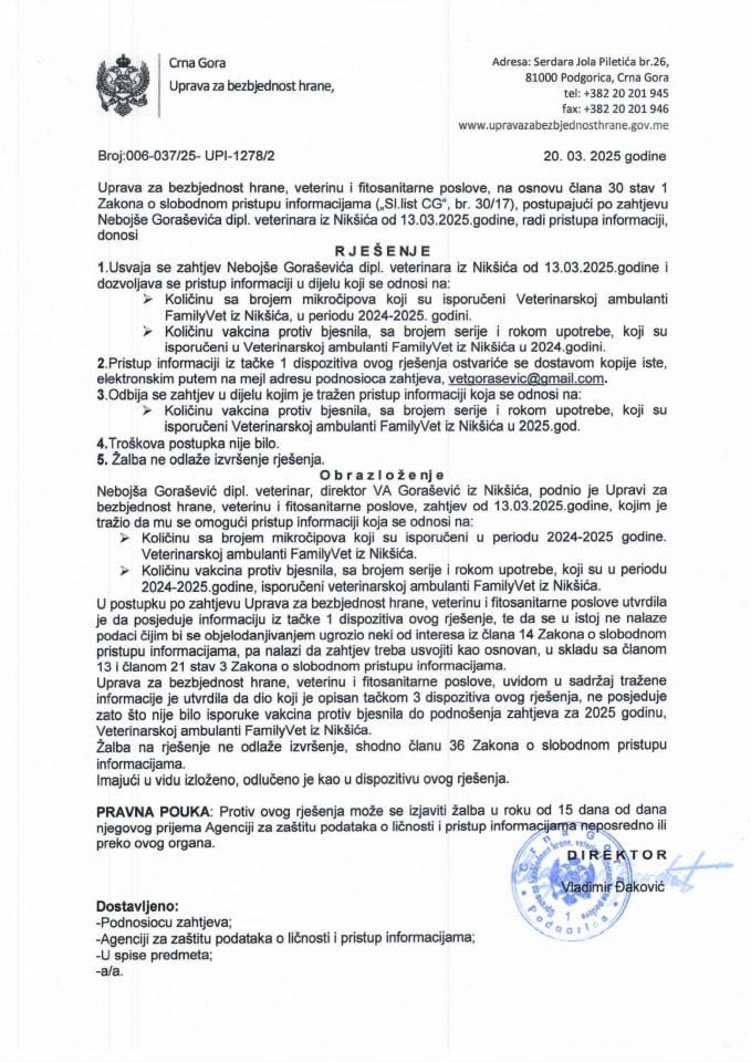 Рјесење 006-037/25-УПИ-1278/2