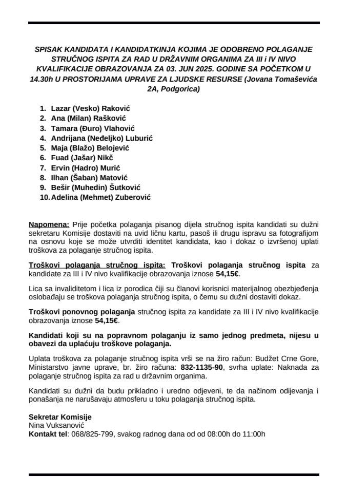 Списак кандидата 03.06.2025