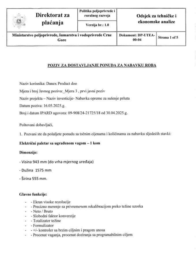 Тендер 4 електрицни виљускар