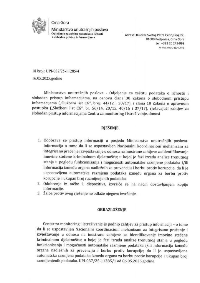 rješenje br. 18-UPI-037/25-11285/4