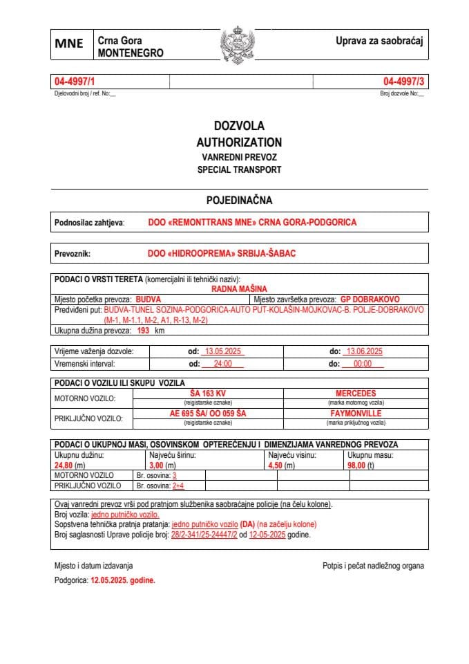 REMONTTRANS MNE 04-4997-HIDROOPREMA