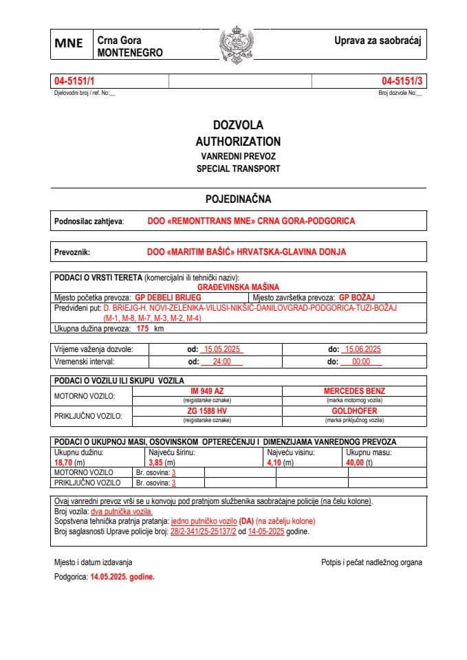 REMONTTRANS MNE 04-5151-MARITIM BAŠIĆ