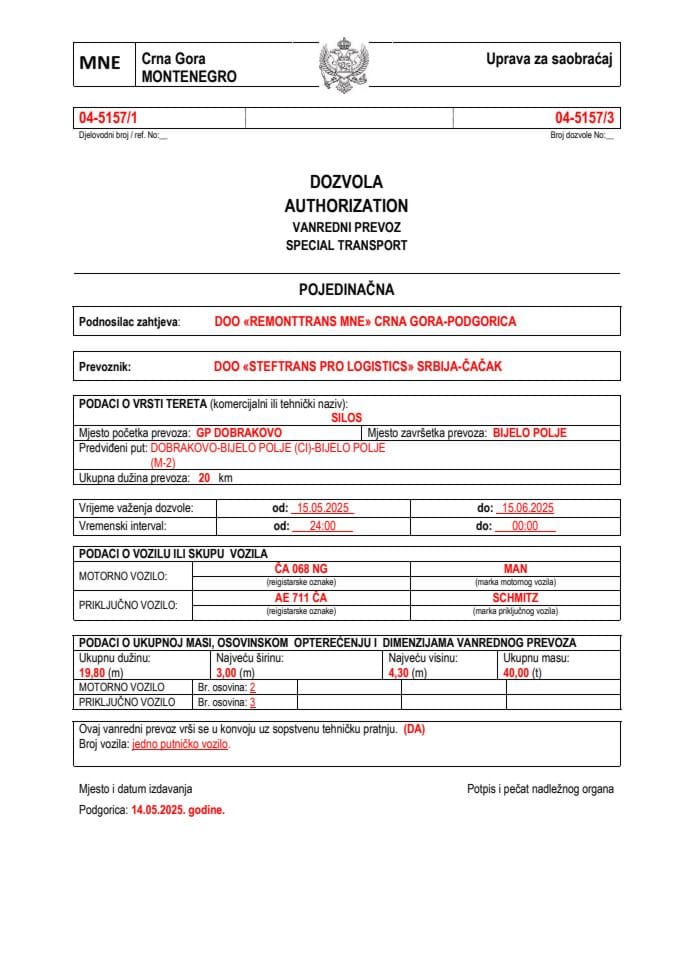 REMONTTRANS MNE 04-5157-STEFTRANS PRO LOGISTICS