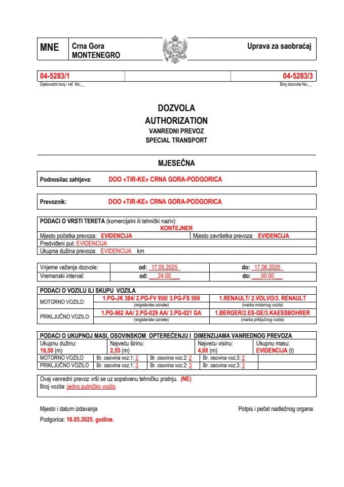 TIR-KE 04-5283-maj-mjesečna