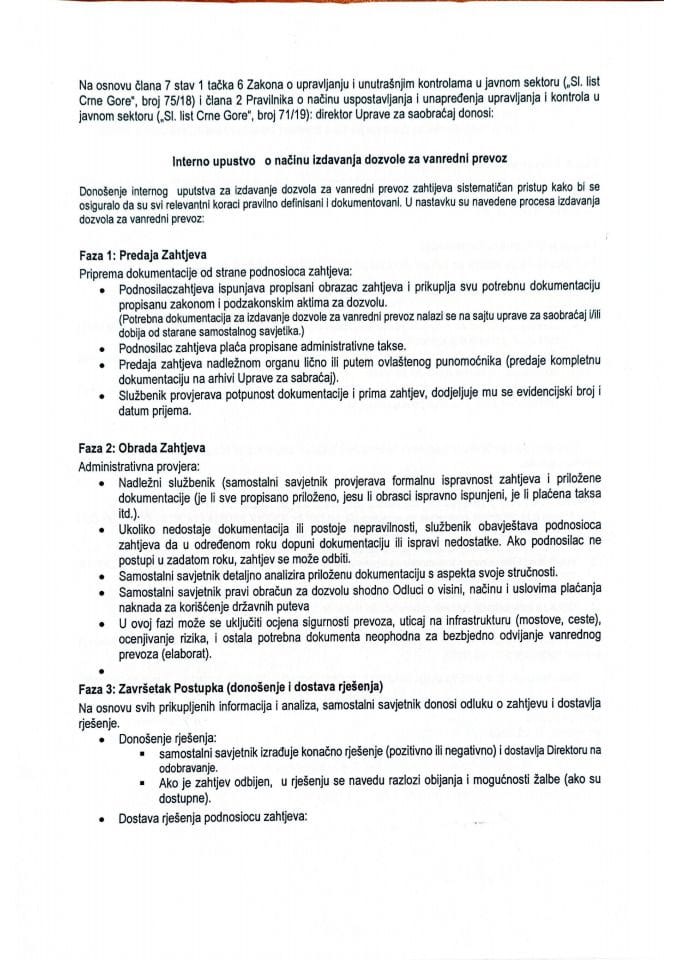 Interno uputstvo o načinu izdavanja dozvole za vanredni prevoz-2025
