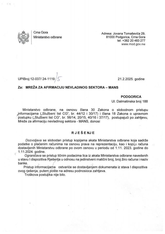 Rješenje UPI broj: 12-037/24-1119/5