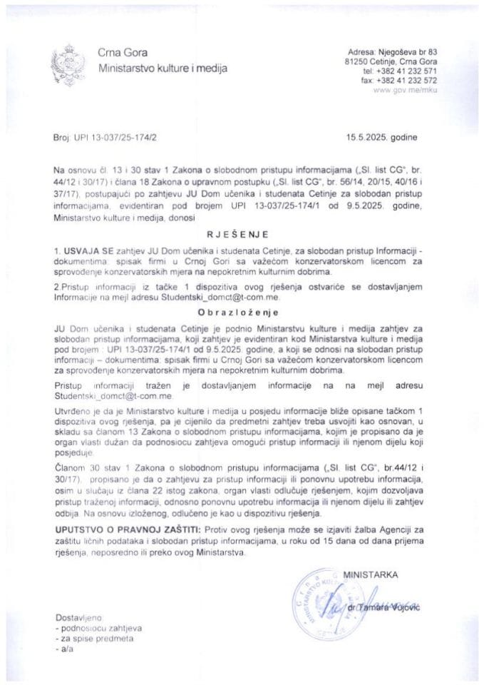 Rj.SPI. JU Dom ucenika i studenata CT