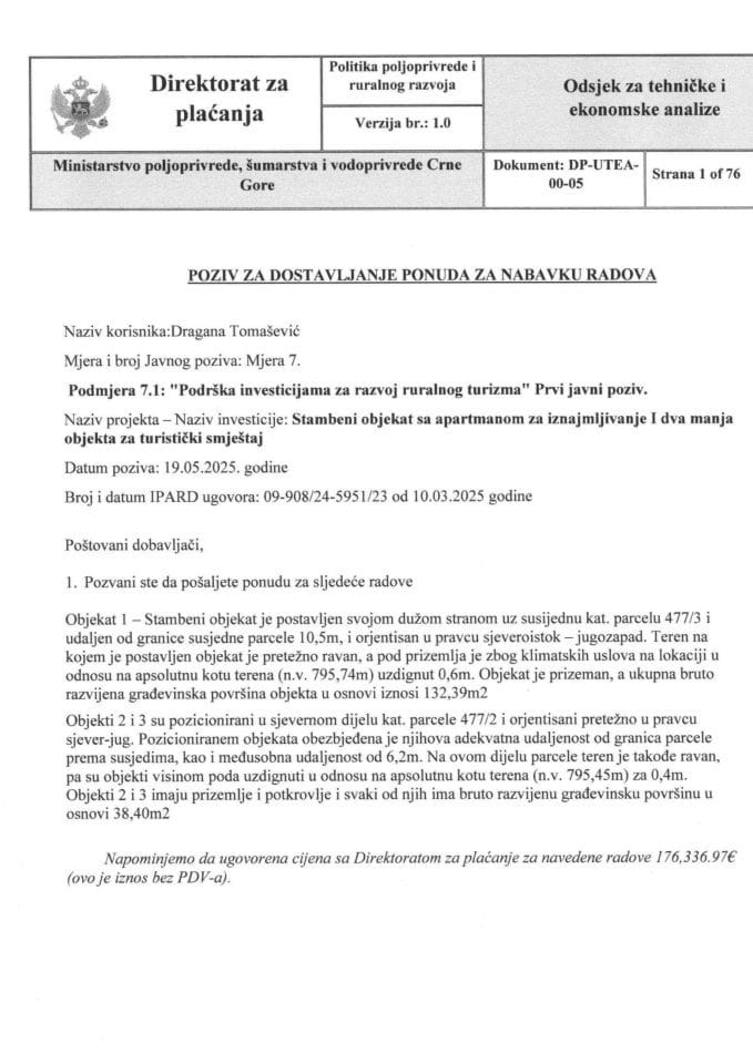 Poziv za dostavljanje ponuda za nabavku radova - DRAGANA TOMASEVIC MOJKOVAC(1)