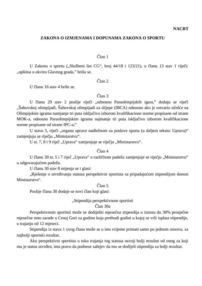 Нацт закона о измјенама и допунама Закона о спорту