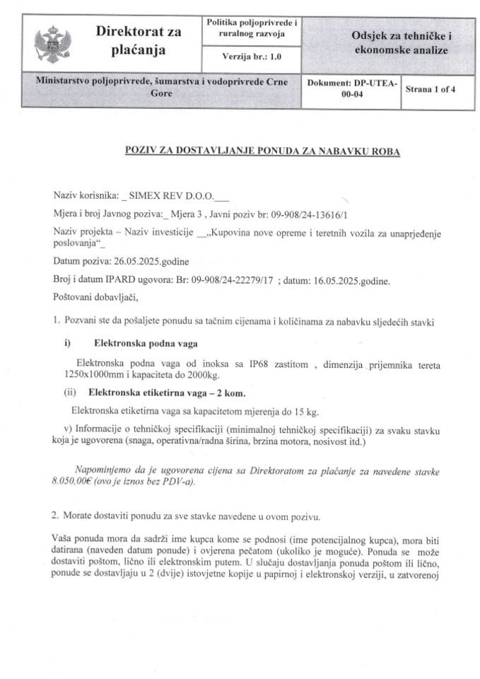 poziv da dostavljanje ponuda - etiketirna i podna vaga