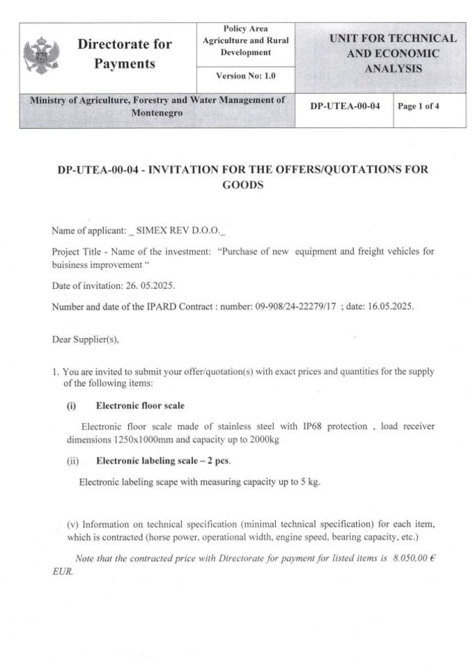 invitation for the offers - labeling and floor scales