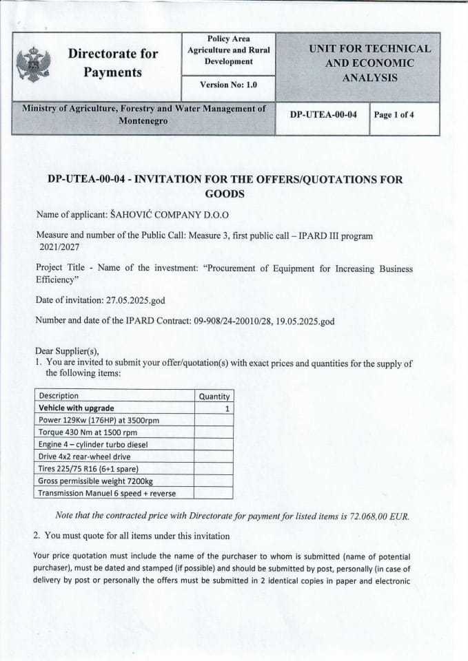 Invitattion for the offers quotations for goods - Vehicle 2