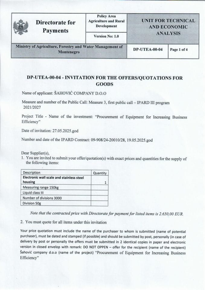 Инвитатион фор тхе офферс фор гоодс - Елецтрониц wалл сцале анд стаинлесс стеел хоусинг