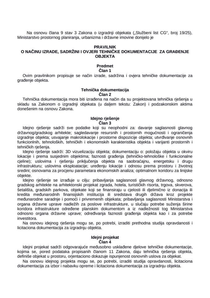 Zakonska regulativa iz oblasti građevinarstva - Pravilnik o načinu izrade, sadržini i ovjeri tehničke dokumentacije