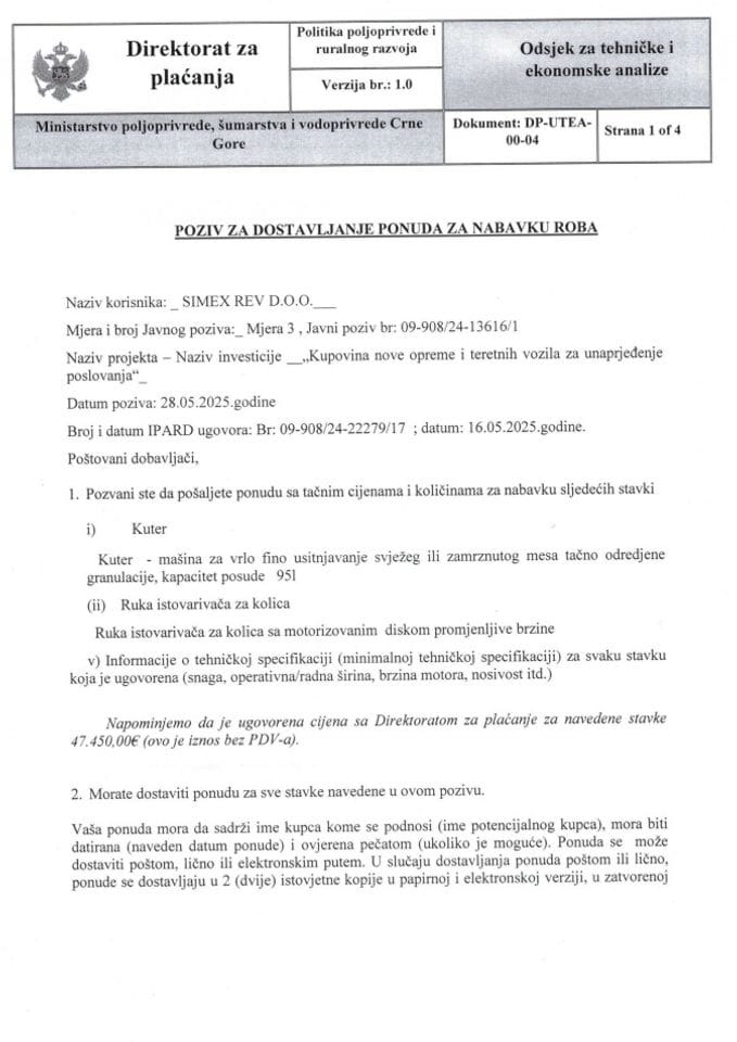 poziv za dostavljanje ponuda - kuter