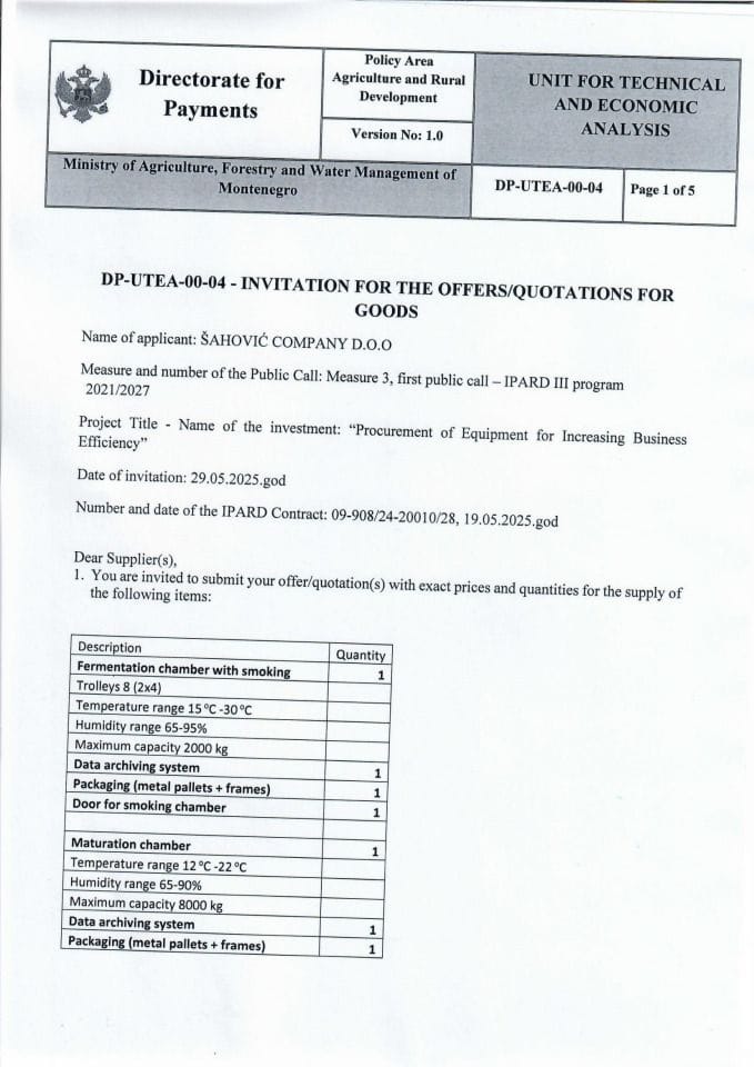 Invitation for the offers for goods - chambers