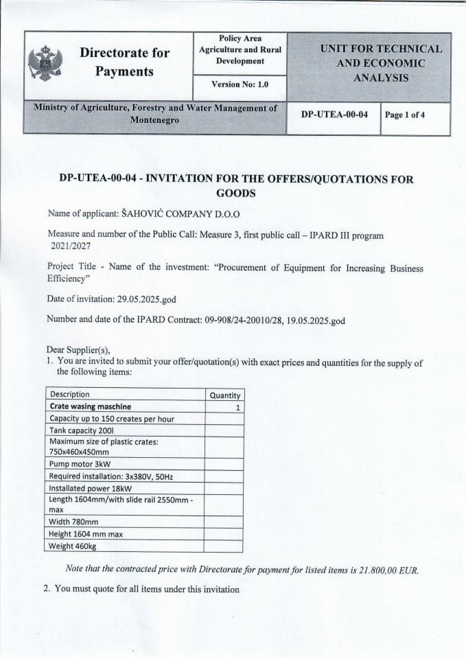 Invitation for the offers for goods - crate wasing maschine