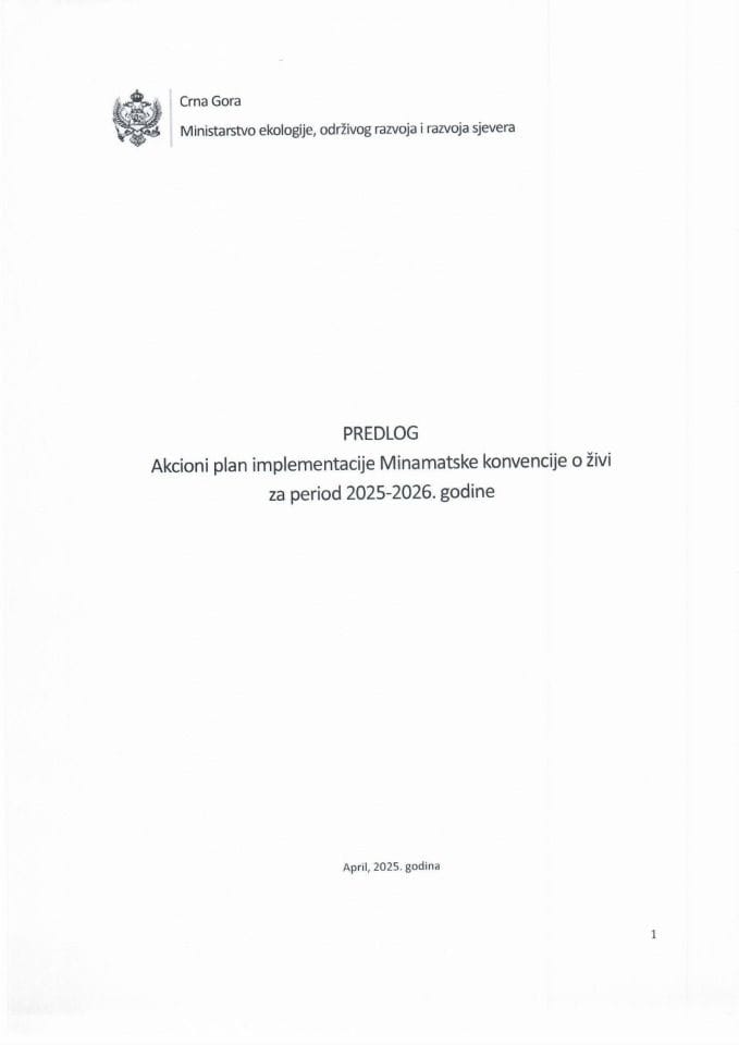 Predlog akcionog plana implementacije Minamatske konvencije o živi za period 2025-2026. godine
