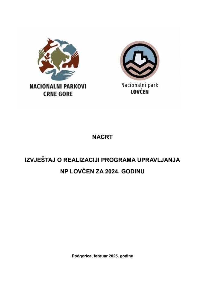 Izvještaji o realizaciji godišnjeg programa upravljanja za NP „Biogradska gora“, „Durmitor“, „Lovćen“, „Skadarsko jezero“ i „Prokletije“ i izvještaji o realizaciji godišnjeg programa upravljanja za parkove prirode „Katič“, „Platamuni“ i „Stari Ulcinj“ za 2024. godinu